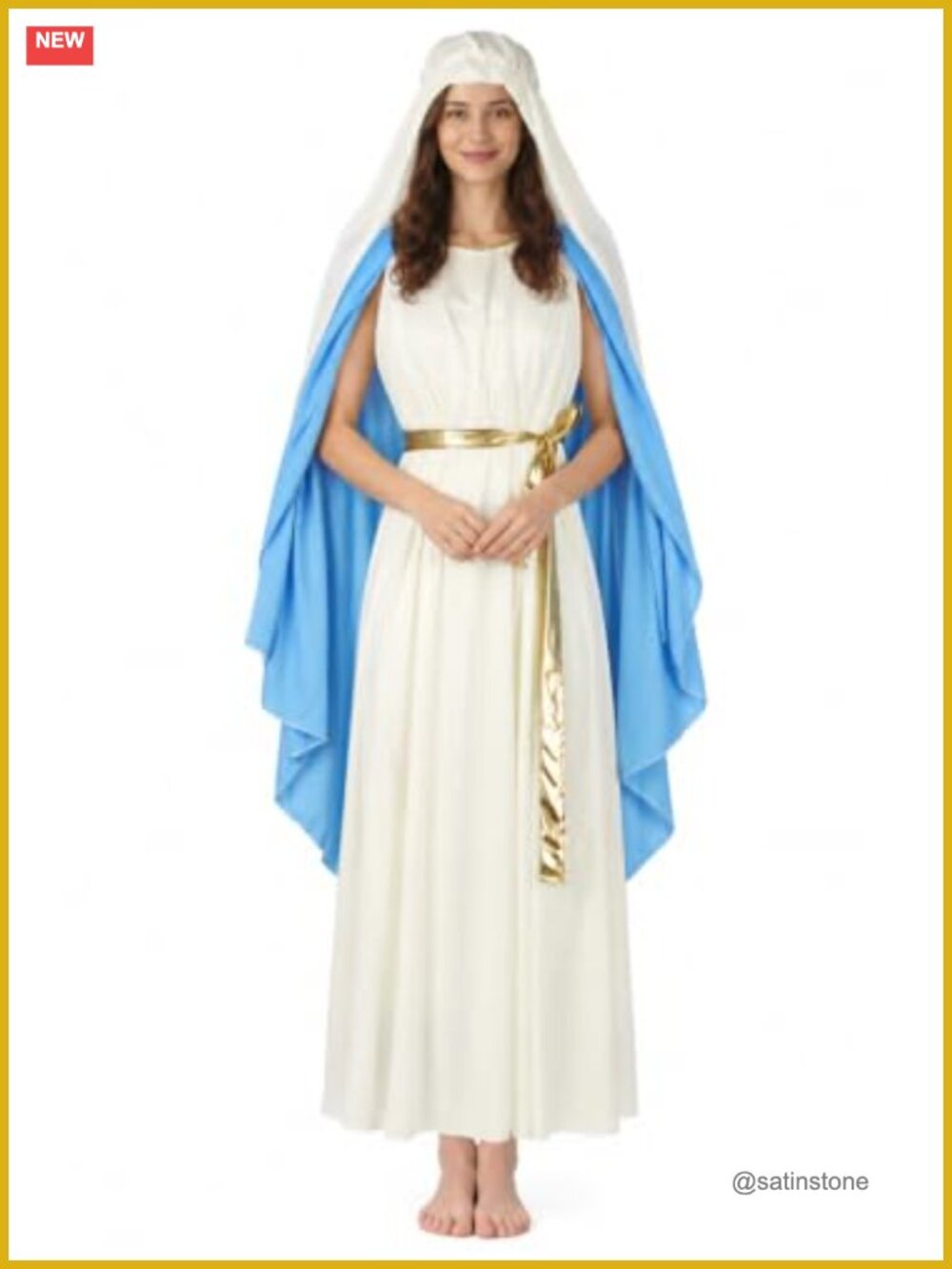 Adult Virgin Mary Costume 3-Piece Biblical Robe Veil & Gold Belt